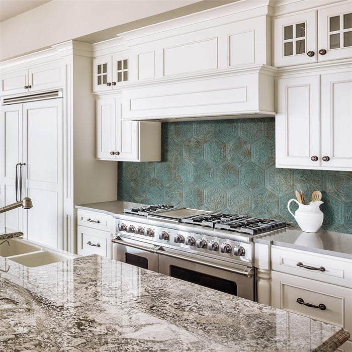 SomerTile - Zinc Hex Porcelain Tile - Green Decor Wall Install