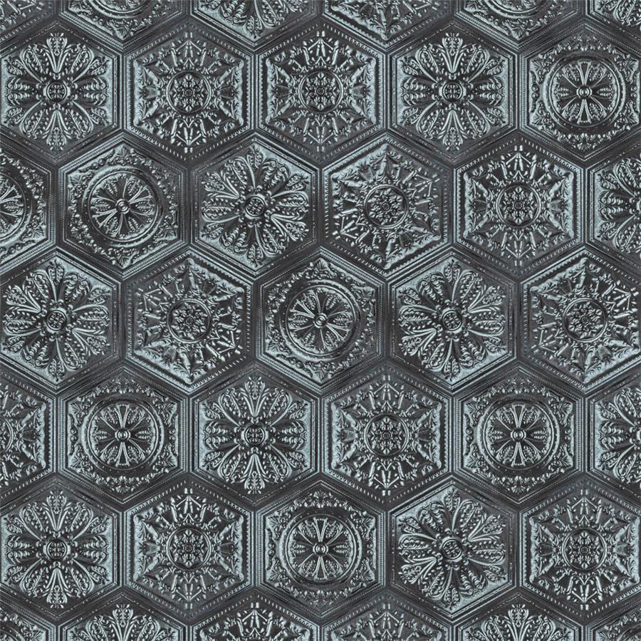 SomerTile - Zinc Hex Porcelain Tile - Silver Decor Variation