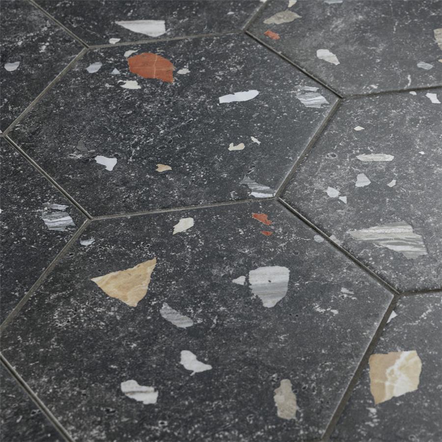 SomerTile - Sonar Hex Terrazzo Porcelain Tile - Black