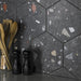 SomerTile - Sonar Hex Terrazzo Porcelain Tile - Black Wall Install