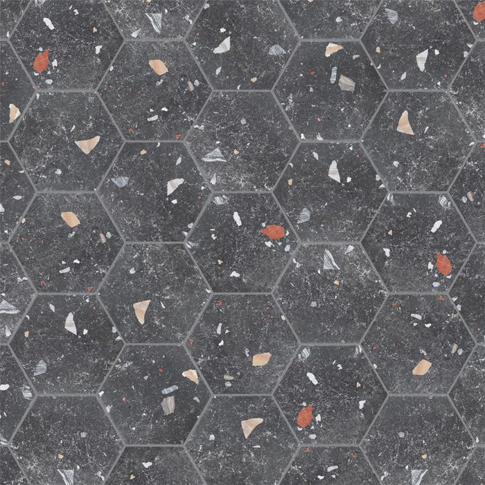 SomerTile - Sonar Hex Terrazzo Porcelain Tile - Black Variations