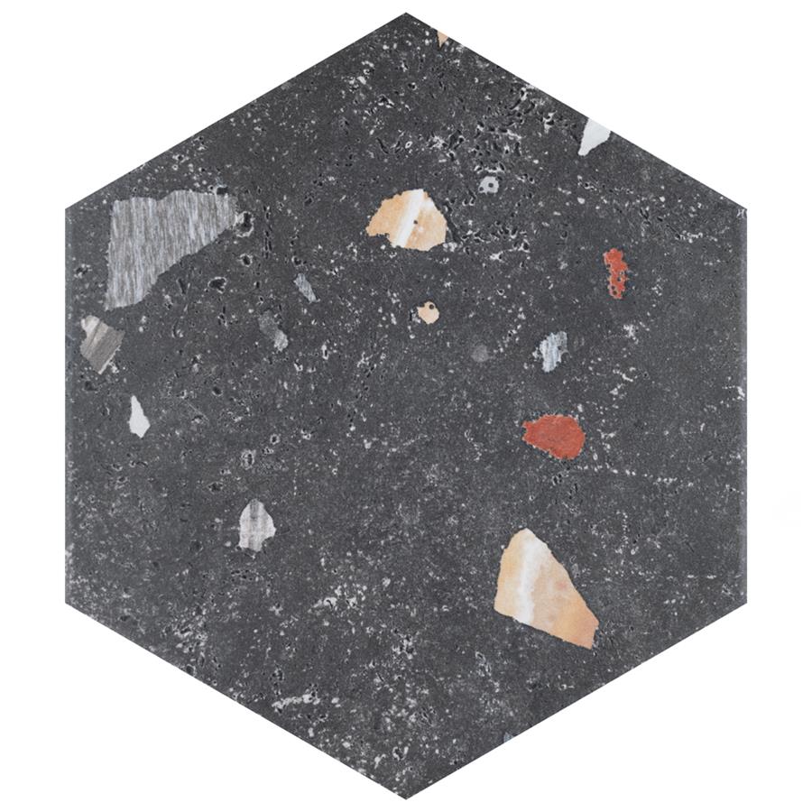 SomerTile - Sonar Hex Terrazzo Porcelain Tile - Black