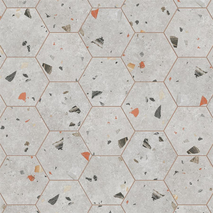 SomerTile - Sonar Hex Terrazzo Porcelain Tile - Silver Variation