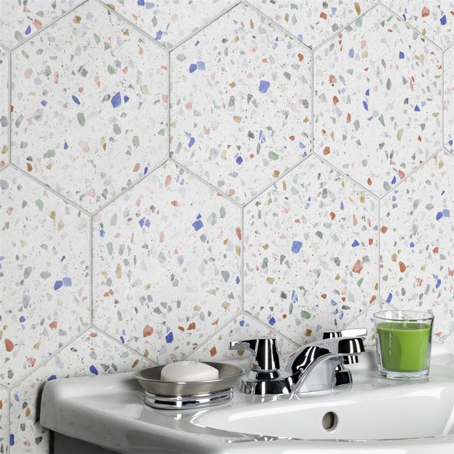 SomerTile - Venice - Hexagon Porcelain Tile - Light Colors Wall Install