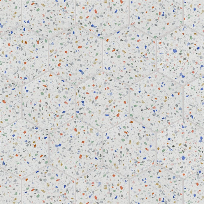 SomerTile - Venice - Hexagon Porcelain Tile - Light Colors Installed Light Grout