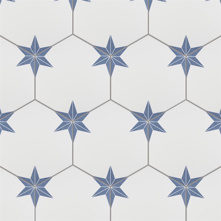 SomerTile - Stella Hex Porcelain Tile - Azul Variation