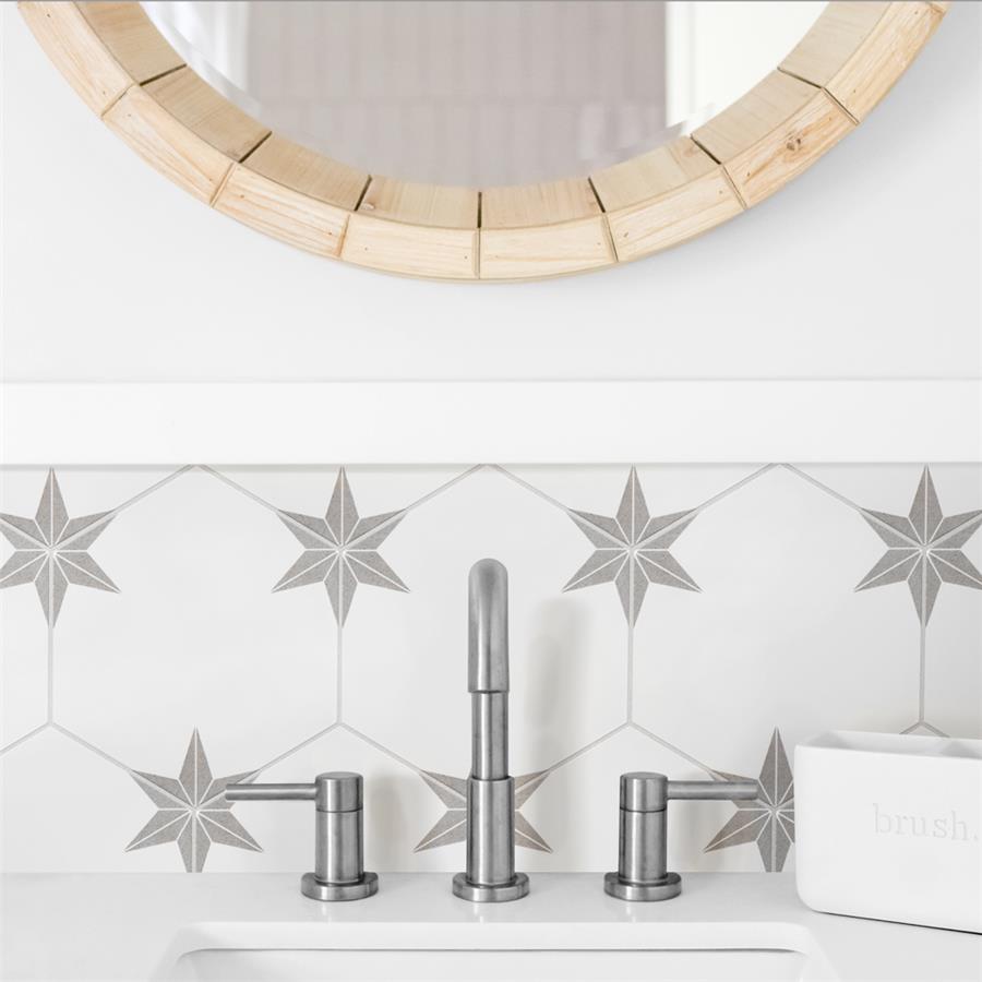 SomerTile - Stella Hex Porcelain Tile - Silver Installed