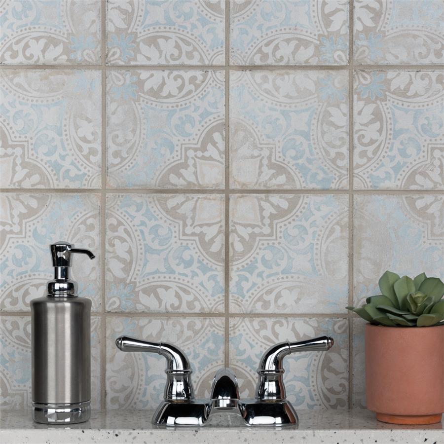 SomerTile - Barcelona 6 in. x 6 in. Glazed Porcelain Tile - Montjuic Decor Wall Install