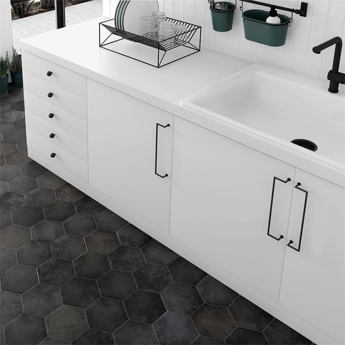 SomerTile - Heritage Hex 7"x 8" Porcelain Tile - Carbon Floor Install