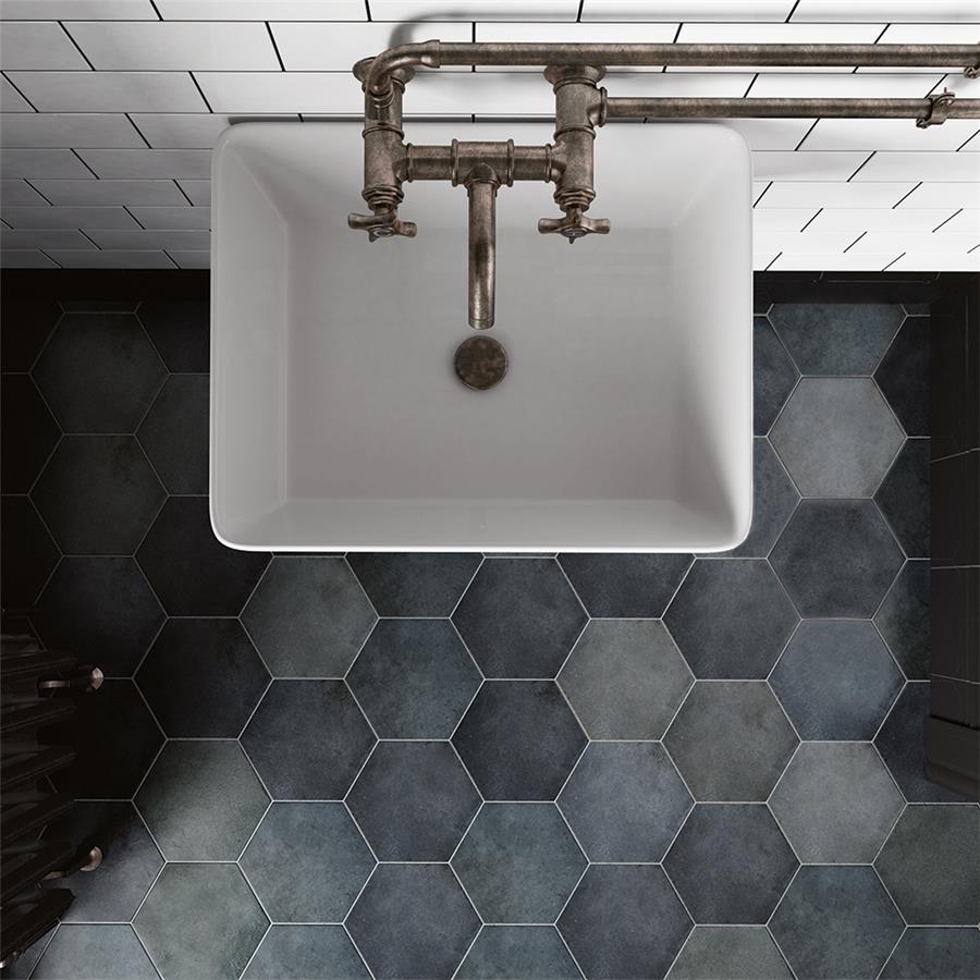 SomerTile - Heritage Hex 7&quot;x 8&quot; Porcelain Tile - Indigo Floor Install