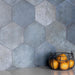 SomerTile - Heritage Hex 7"x 8" Porcelain Tile - Indigo Wall Install