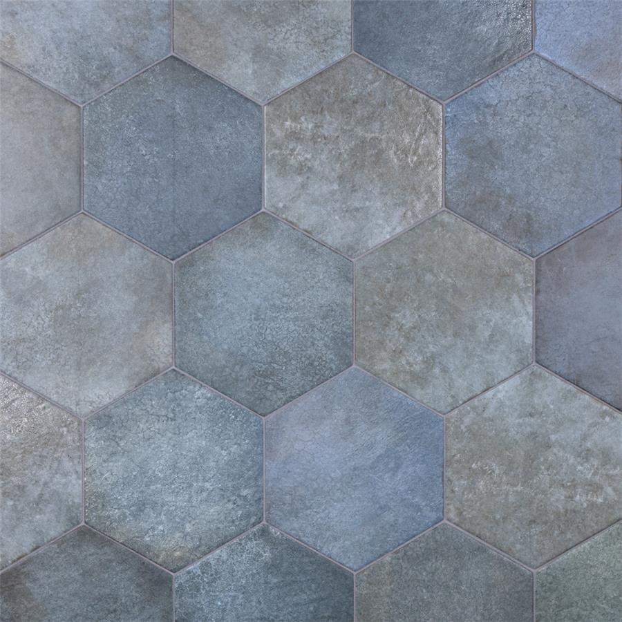 SomerTile - Heritage Hex 7&quot;x 8&quot; Porcelain Tile - Indigo Variation