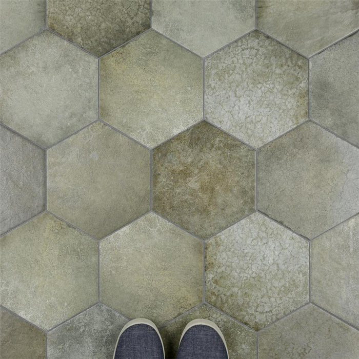 SomerTile - Heritage Hex 7"x 8" Porcelain Tile - Jungle Floor Install