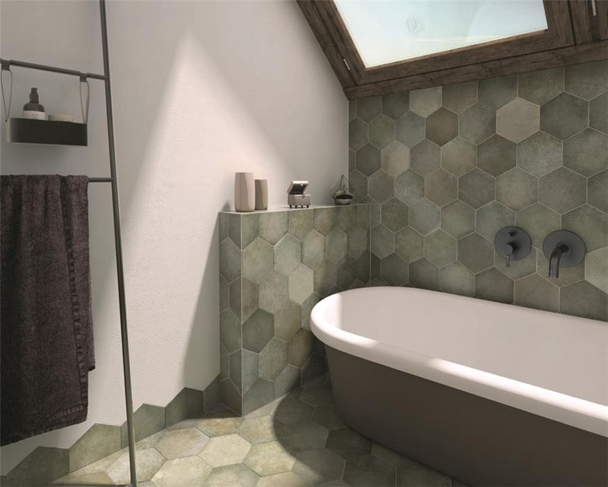 SomerTile - Heritage Hex 7"x 8" Porcelain Tile - Jungle Wall Install