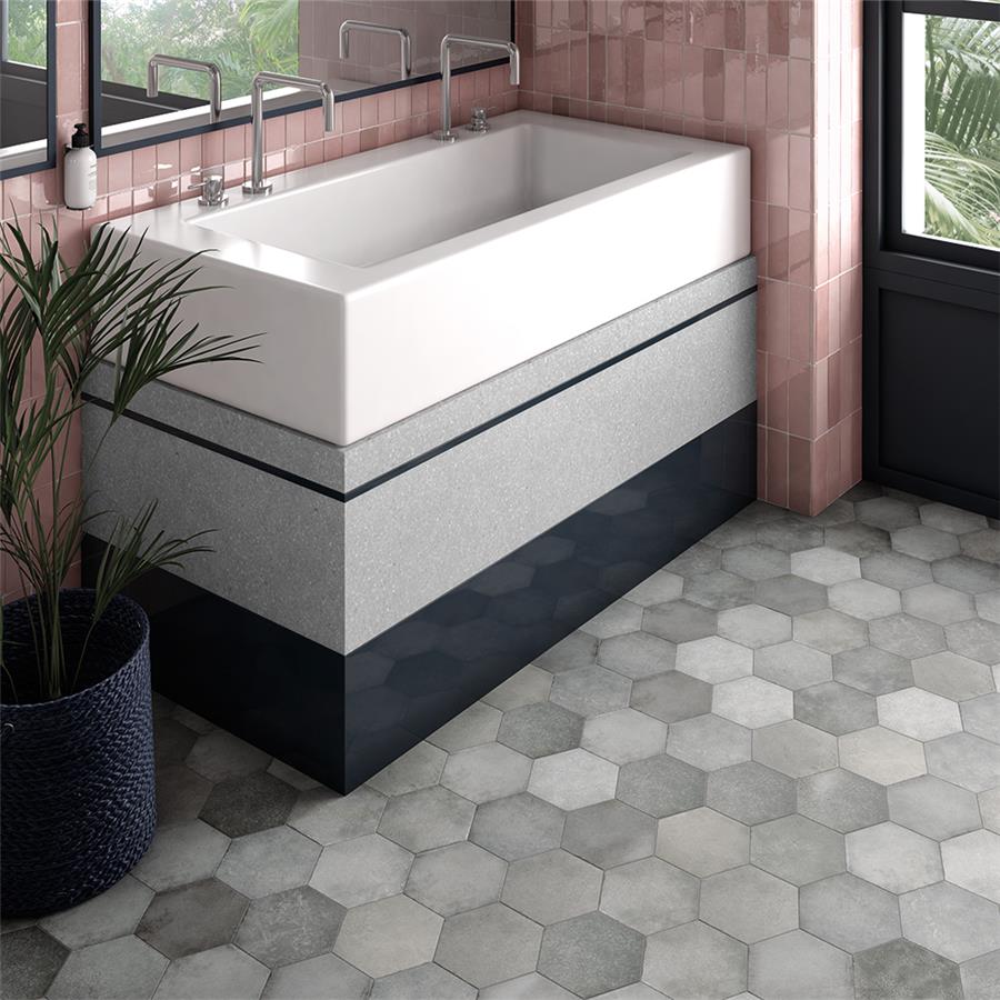 SomerTile - Heritage Hex 7&quot;x 8&quot; Porcelain Tile - Shadow Floor Install