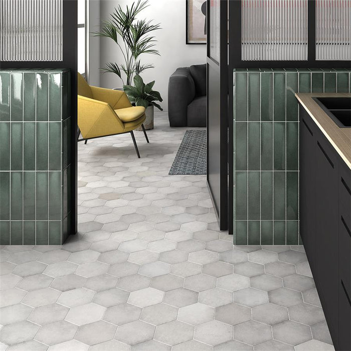 SomerTile - Heritage Hex 7"x 8" Porcelain Tile - Snow Floor Install