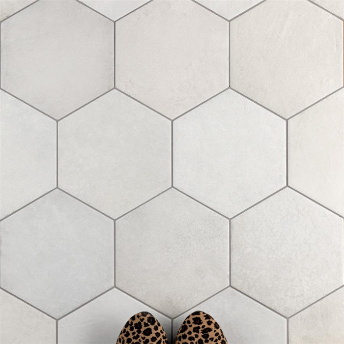 SomerTile - Heritage Hex 7"x 8" Porcelain Tile - Snow Variation