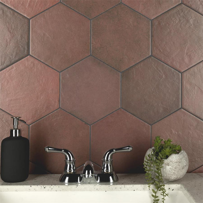 SomerTile - Heritage Hex 7"x 8" Porcelain Tile - Wine Wall Instal