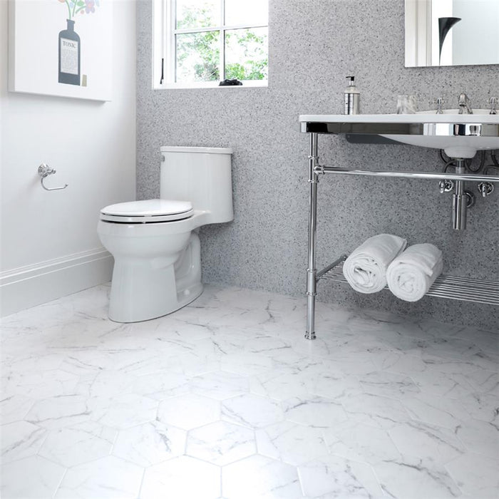 SomerTile - Classico Carrara Hexagon 7"x 8" Porcelain Tile Bathroom Install