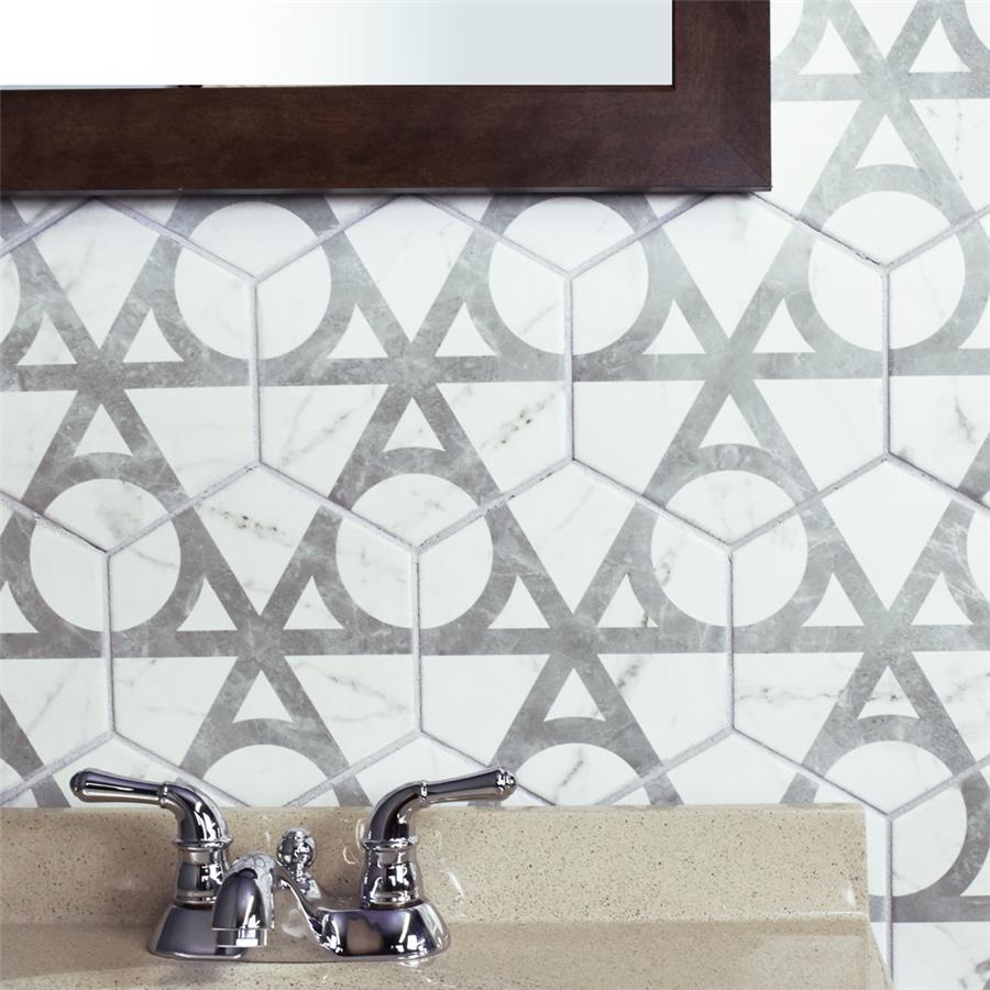 SomerTile - Classico Carrara Hexagon Flow 7&quot;x 8&quot; Porcelain Tile Wall Install