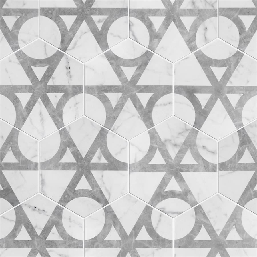 SomerTile - Classico Carrara Hexagon Flow 7&quot;x 8&quot; Porcelain Tile w/ White Grout