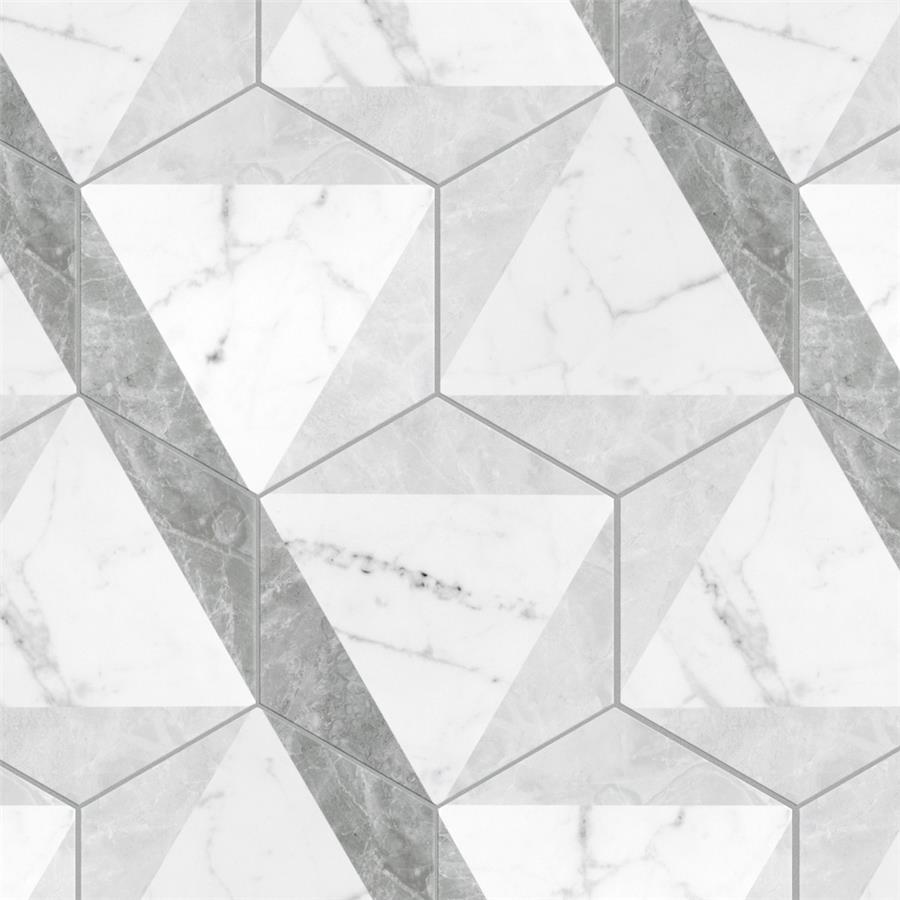 SomerTile - Classico Carrara Hexagon Peak 7&quot;x 8&quot; Porcelain Tile w/ Pattern