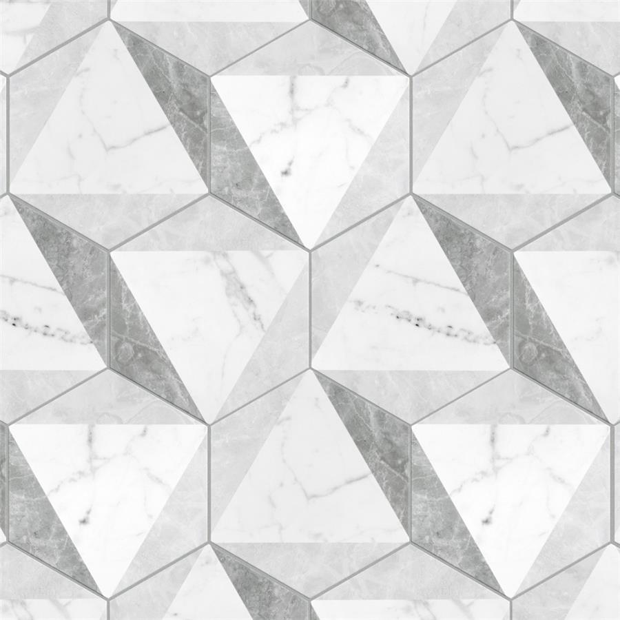 SomerTile - Classico Carrara Hexagon Peak 7&quot;x 8&quot; Porcelain Tile w/ Pattern 2