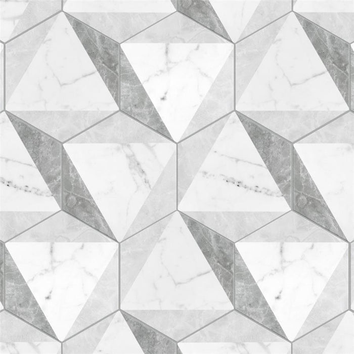 SomerTile - Classico Carrara Hexagon Peak 7"x 8" Porcelain Tile w/ Pattern 2