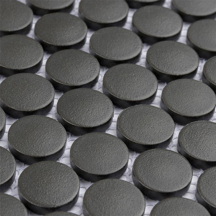 SomerTile - Gotham Penny Round Unglazed Mosaic - Black