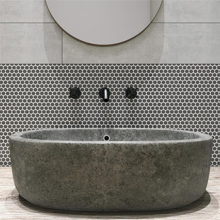 SomerTile - Gotham Penny Round Unglazed Mosaic - Black
