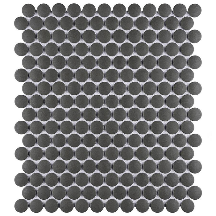 SomerTile - Gotham Penny Round Unglazed Mosaic - Black