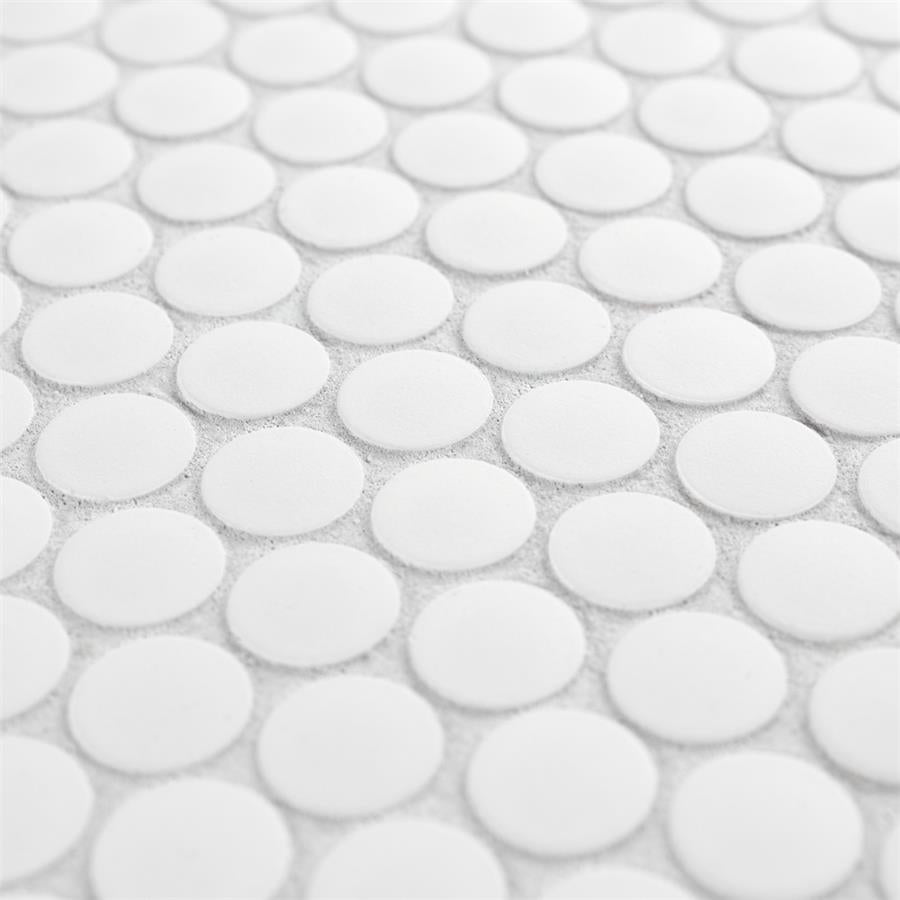 SomerTile - Gotham Penny Round Unglazed Mosaic - White Close Look