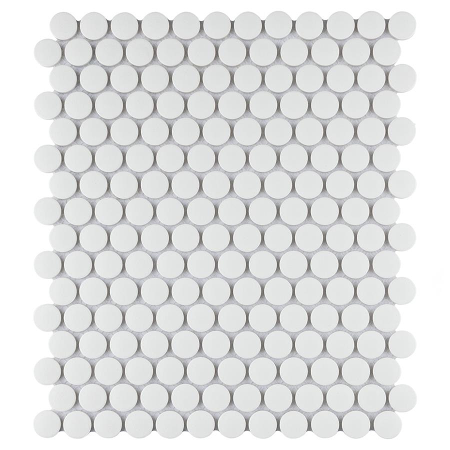 SomerTile - Gotham Penny Round Unglazed Mosaic - White