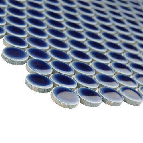 SomerTile - Hudson Penny Round Gloss Mosaic - Smokey Blue Close View