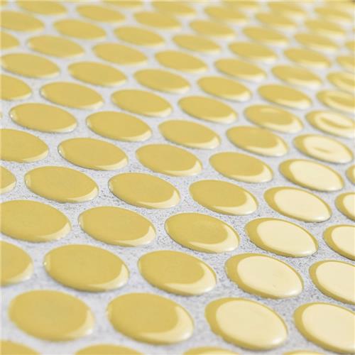SomerTile - Hudson Penny Round Gloss Mosaic - Vintage Yellow Close View