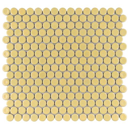 SomerTile - Hudson Penny Round Gloss Mosaic - Vintage Yellow