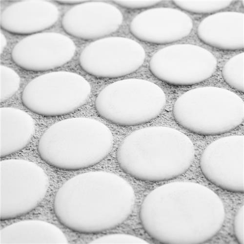 SomerTile - Hudson Penny Round Gloss Mosaic - Matte White Close View