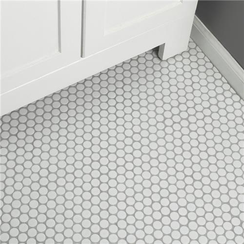 SomerTile - Hudson Penny Round Gloss Mosaic - Matte White Floor Install