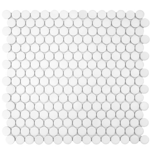 SomerTile - Hudson Penny Round Gloss Mosaic - Matte White