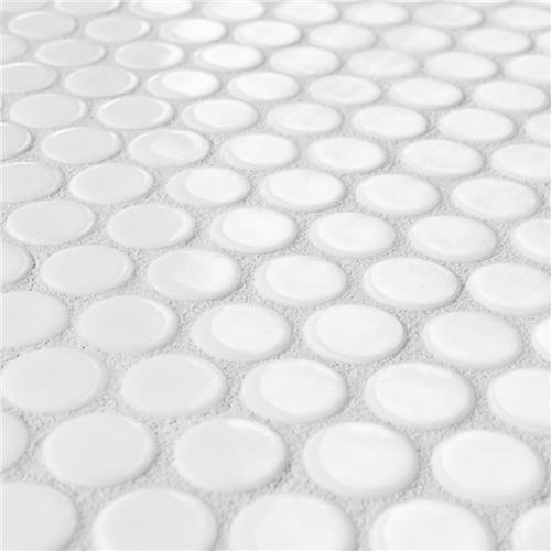 SomerTile - Hudson Penny Round Gloss Mosaic - Glossy White Close View