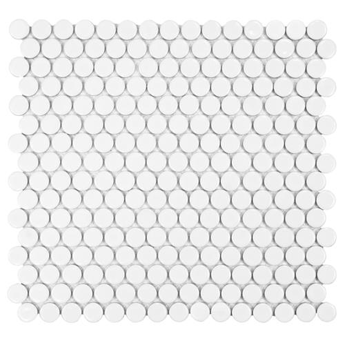 SomerTile - Hudson Penny Round Gloss Mosaic - Glossy White