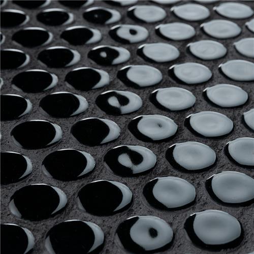 SomerTile - Hudson Penny Round Gloss Mosaic - Glossy Black Close View