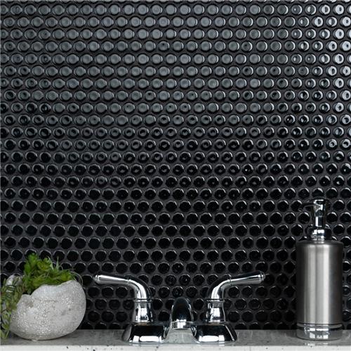 SomerTile - Hudson Penny Round Gloss Mosaic - Glossy Black Bathroom Install