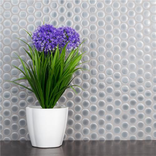 SomerTile - Hudson Penny Round Gloss Mosaic - Slate Wall Instal