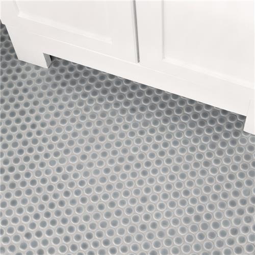 SomerTile - Hudson Penny Round Gloss Mosaic - Slate Floor Install