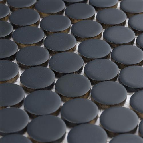 SomerTile - Hudson Penny Round Gloss Mosaic - Matte Black Close View