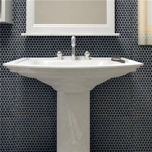 SomerTile - Hudson Penny Round Gloss Mosaic - Matte Black Wall Install