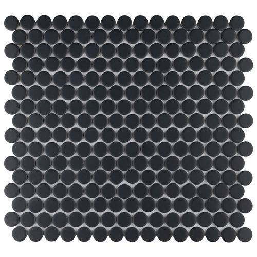 SomerTile - Hudson Penny Round Gloss Mosaic - Matte Black