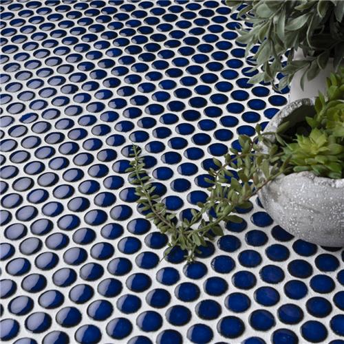 SomerTile - Hudson Penny Round Gloss Mosaic - Blue Eye Floor Install