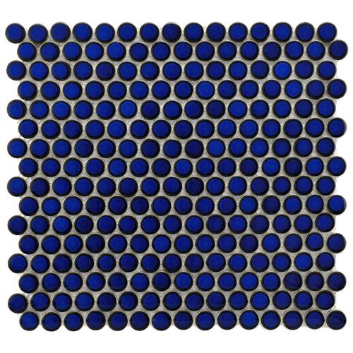 SomerTile - Hudson Penny Round Gloss Mosaic - Blue Eye